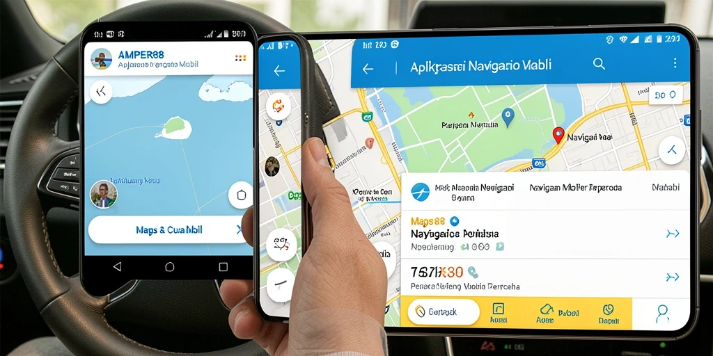 Screenshot antarmuka AMPER88 dengan fitur navigasi mobil.