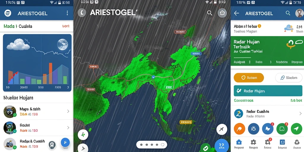 Tampilan antarmuka utama ARIESTOGEL dengan fitur Radar Hujan yang jelas dan informatif.