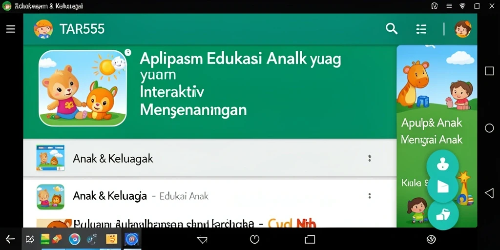 Tampilan antarmuka aplikasi TAR555 yang mendidik dan menarik bagi anak-anak.