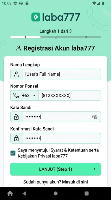 Cara mudah buat akun baru laba777 di Android